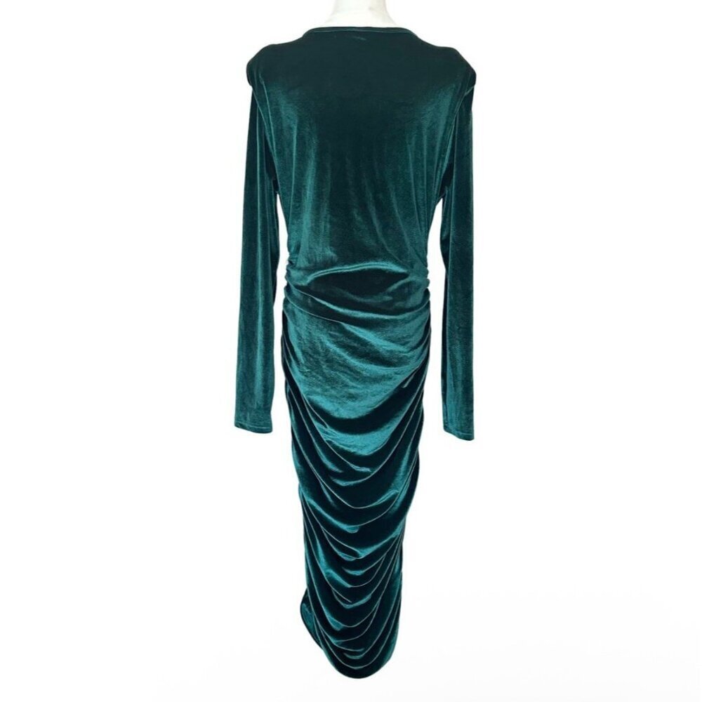 Dark Green Velvet Party Dress Women XL Deep V Neck Long Sleeve Christmas Cocktai - Picture 4 of 9